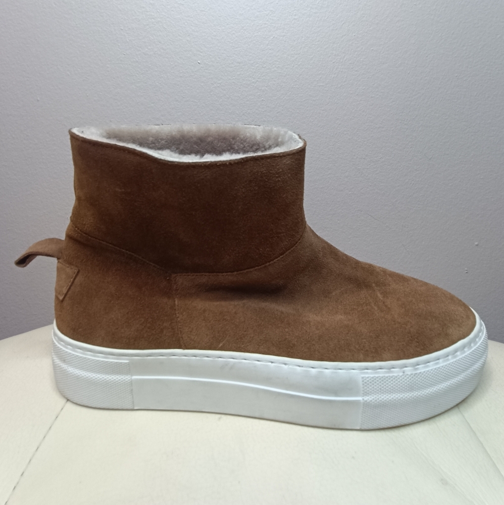 Boemos Brown Tan Suede Sheep Fur Wool Lined Ankle Boots size 39 (8.5)